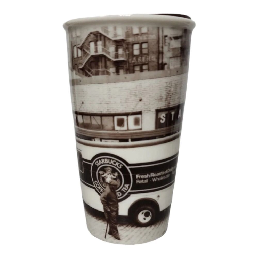 Starbucks Coffee 2016 Brown Sepia Delivery Truck Ceramic Travel Mug 12oz RARE
